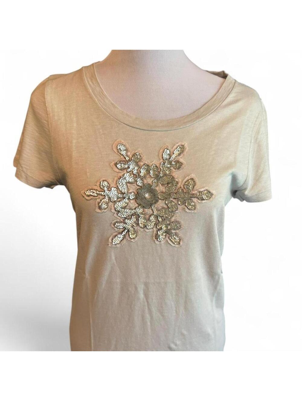 J.Crew sage sequin flower cotton T shirt Size M NWOT
